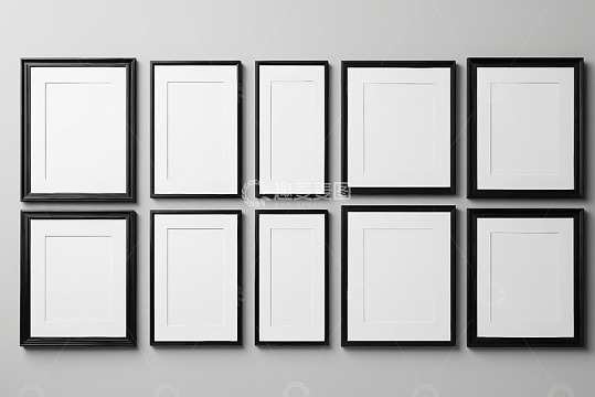 墙上排列的黑色空白画框