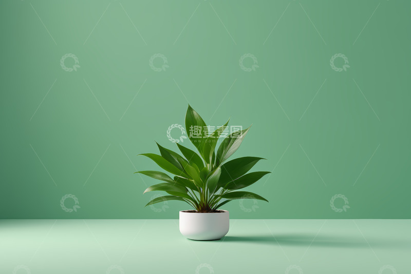 高清大图下载【趣麦麦图】白色花盆中绿色植物特写