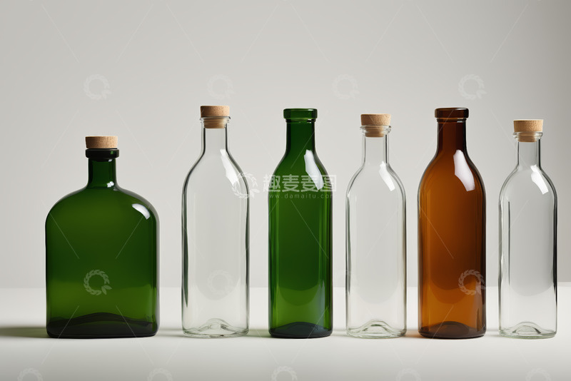 高清大图下载【趣麦麦图】多种颜色玻璃酒瓶展示