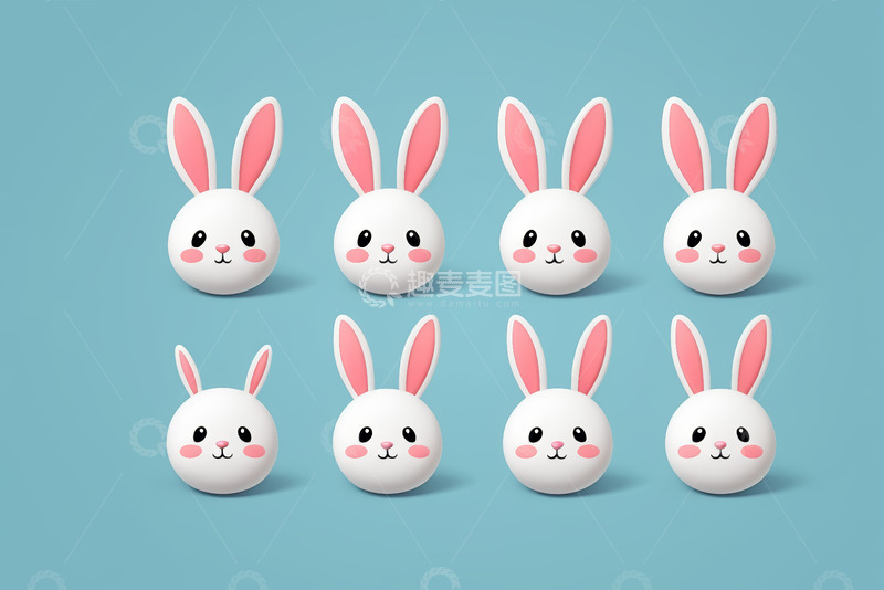 高清大图下载【趣麦麦图】卡通兔子头像集合素材