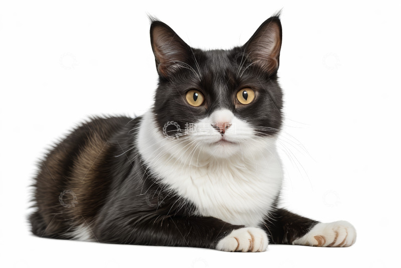 高清大图下载【趣麦麦图】黑白猫趴卧特写