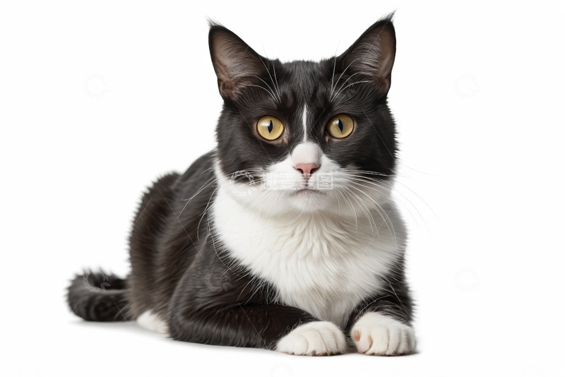 高清大图下载【趣麦麦图】黑白猫咪趴卧特写