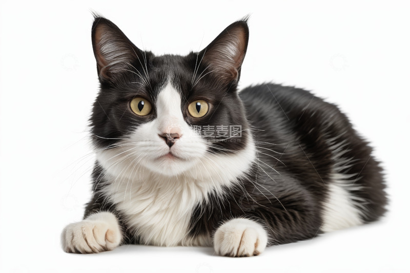高清大图下载【趣麦麦图】黑白猫趴卧特写