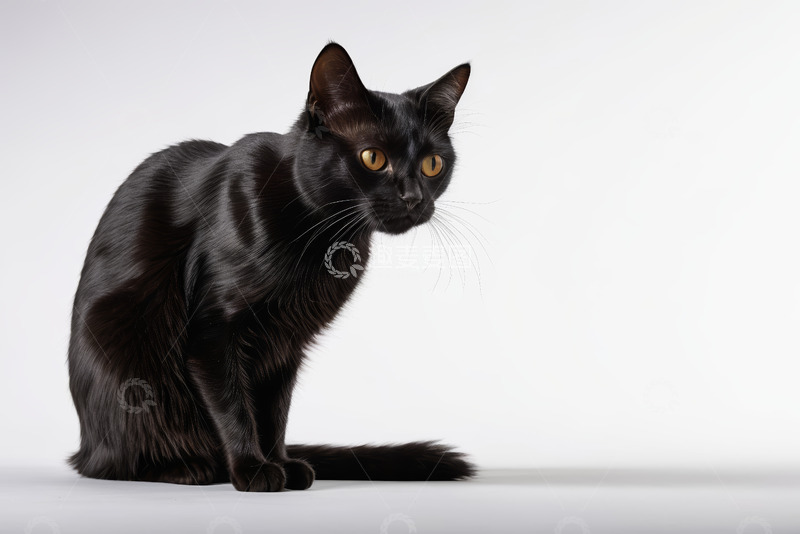 高清大图下载【趣麦麦图】黑色猫咪正坐特写