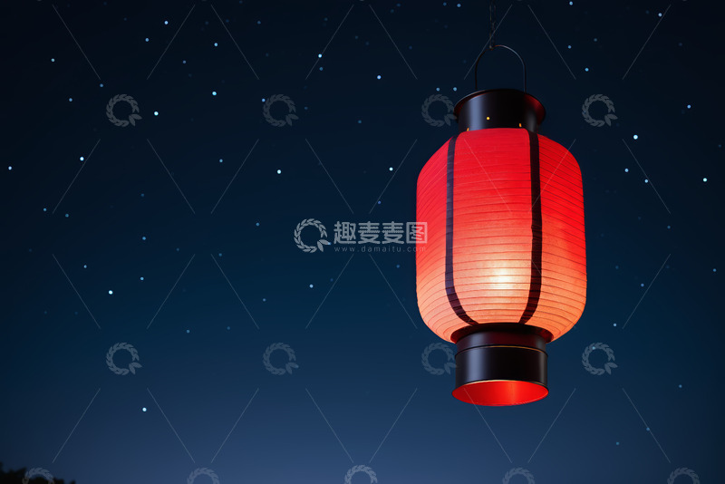 高清大图下载【趣麦麦图】夜空下悬挂的红色灯笼
