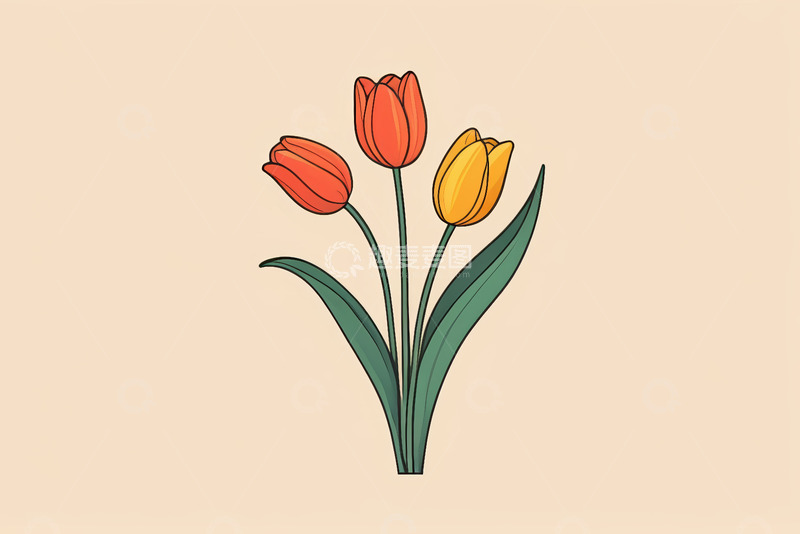 高清大图下载【趣麦麦图】手绘橙色黄色郁金香插画