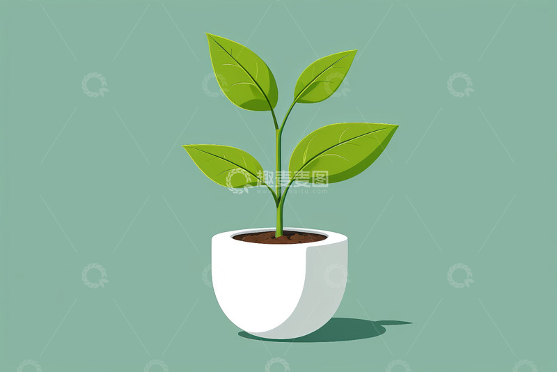 高清大图下载【趣麦麦图】白色花盆中生长的绿植