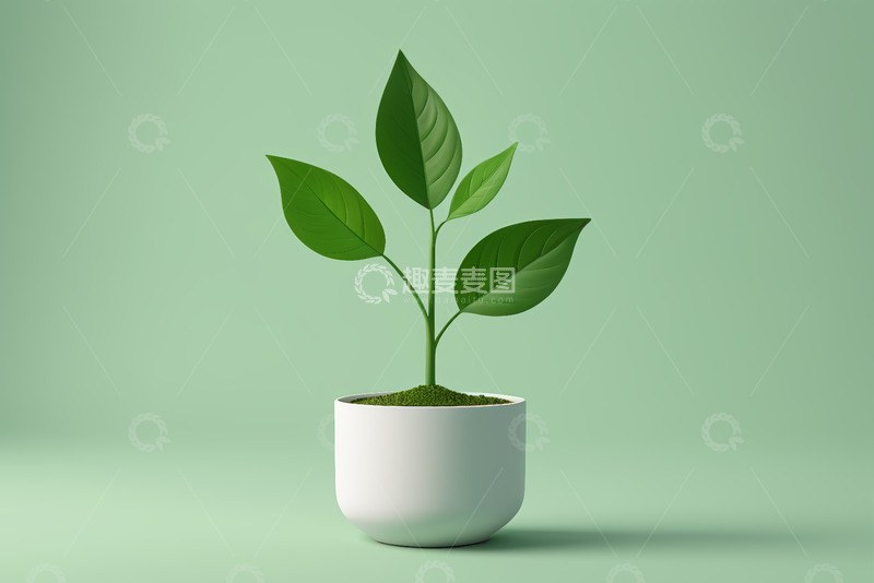 高清大图下载【趣麦麦图】白色花盆中的绿色植物