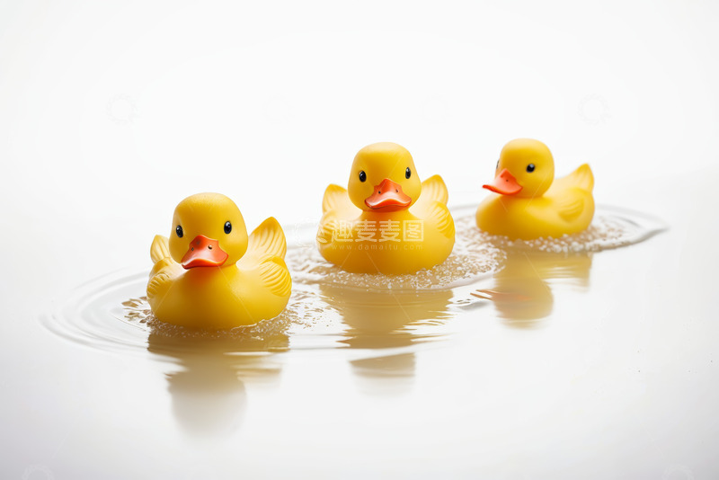 高清大图下载【趣麦麦图】三只黄色橡胶小鸭漂浮在水面