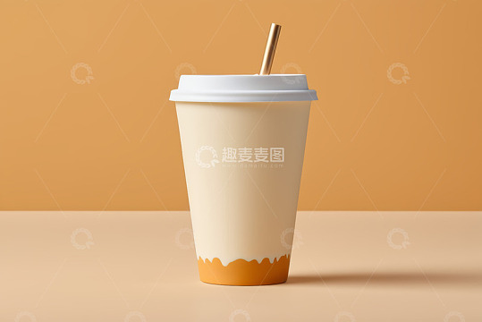 白色纸杯装饮料带吸管