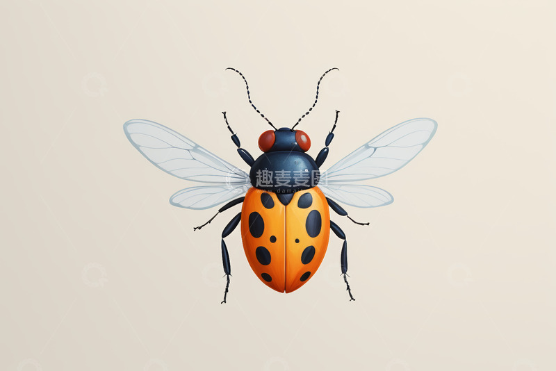 高清大图下载【趣麦麦图】橙色带黑点甲虫插画