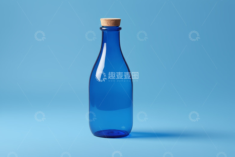 蓝色玻璃瓶配软木塞静物素材