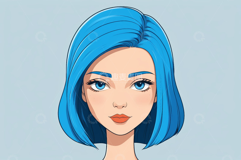 高清大图下载【趣麦麦图】蓝发女孩正面特写