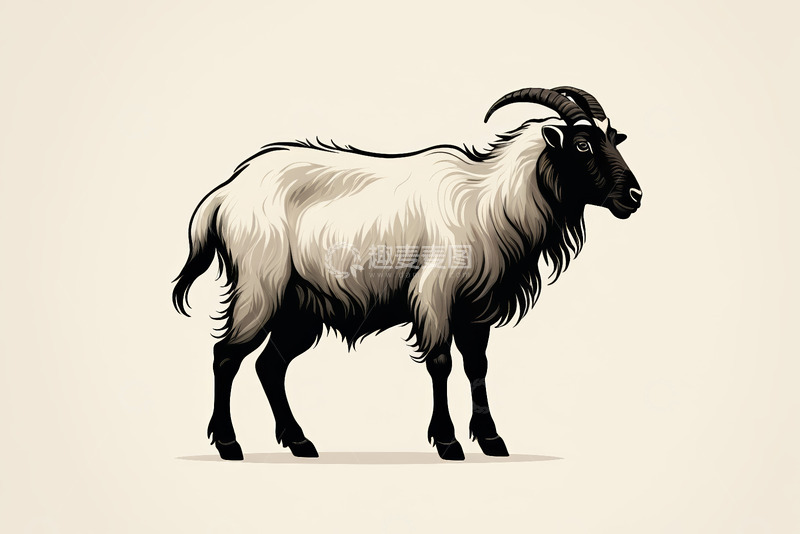 高清大图下载【趣麦麦图】站立山羊插画素材