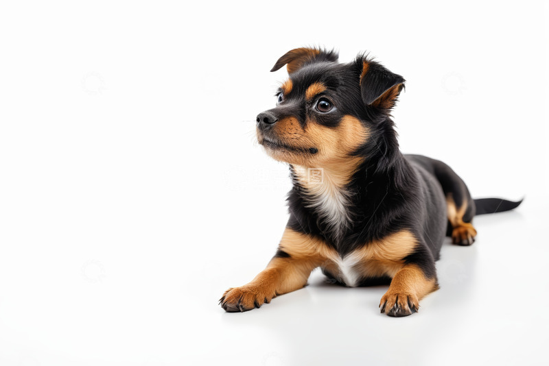 高清大图下载【趣麦麦图】趴着的三色小狗特写