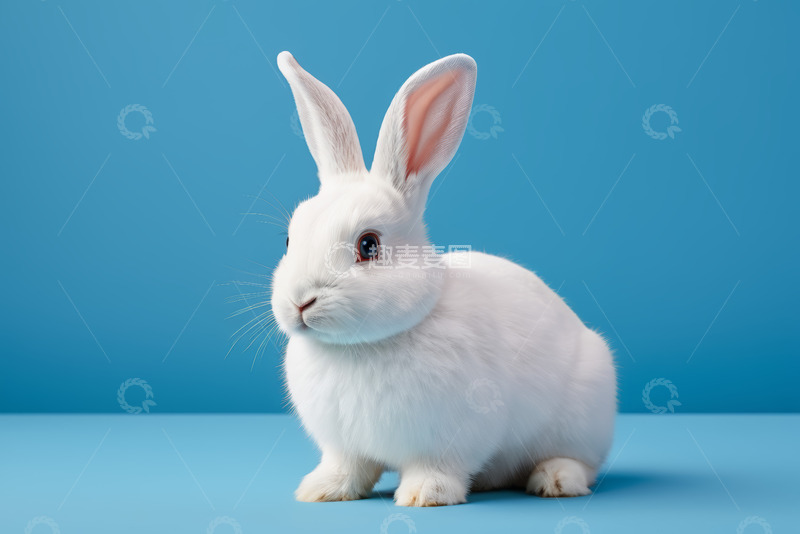 高清大图下载【趣麦麦图】蓝色背景前的白色兔子