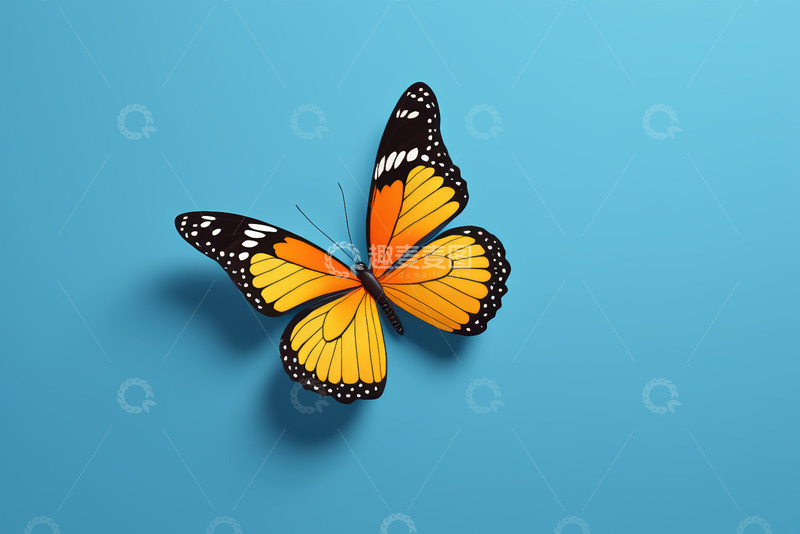 高清大图下载【趣麦麦图】蓝色背景上的蝴蝶特写