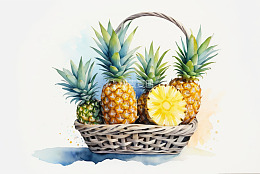 水彩风格篮子里的菠萝