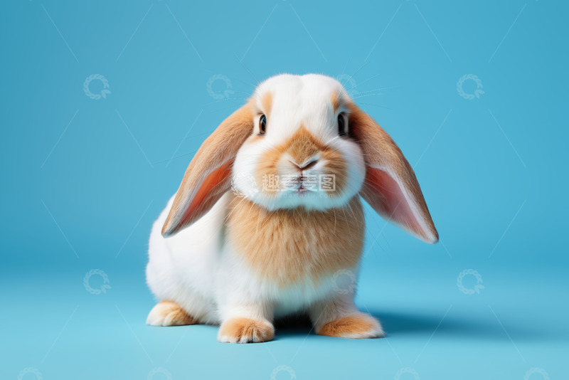 高清大图下载【趣麦麦图】蓝背景前的可爱垂耳兔