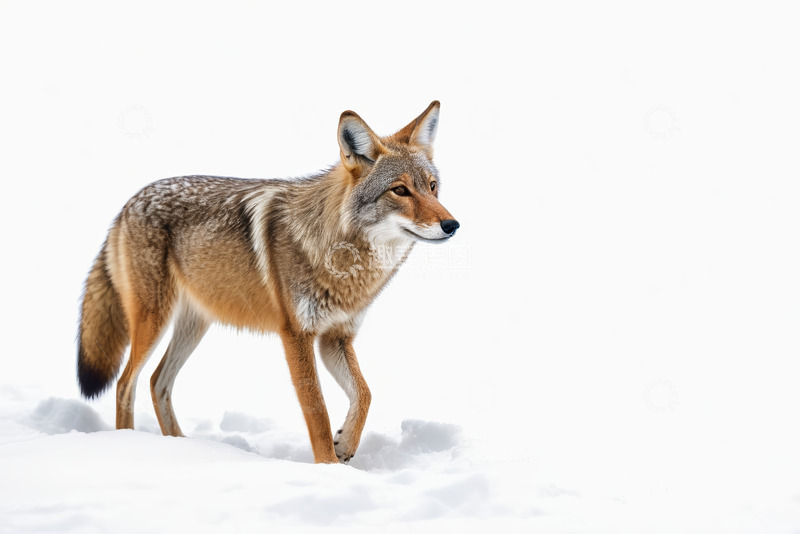 高清大图下载【趣麦麦图】雪地中行走的野生郊狼