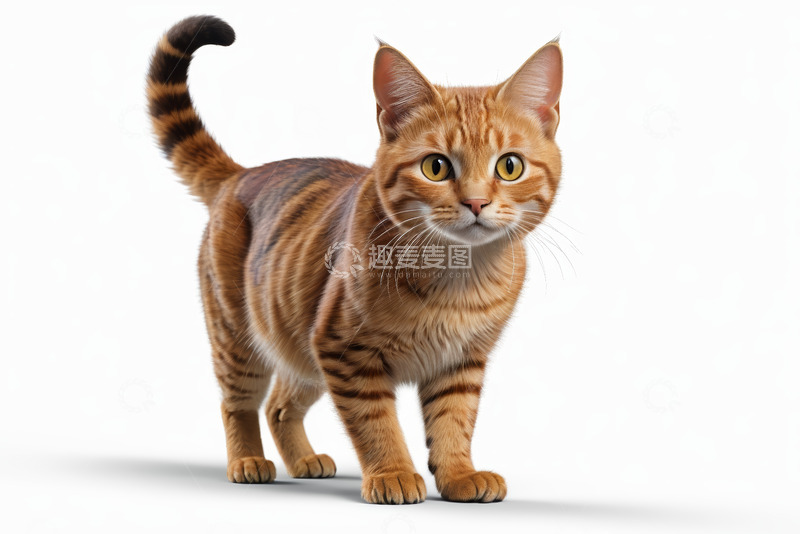 高清大图下载【趣麦麦图】站立的橙色条纹猫