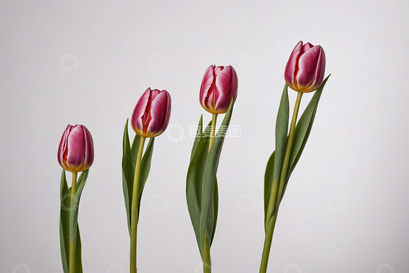 高清大图下载【趣麦麦图】四支玫红色郁金香特写