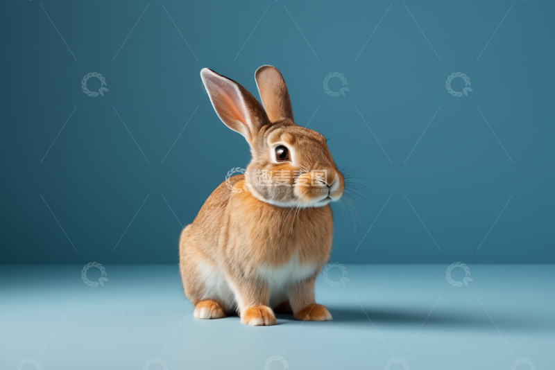 高清大图下载【趣麦麦图】蓝色背景前的可爱兔子