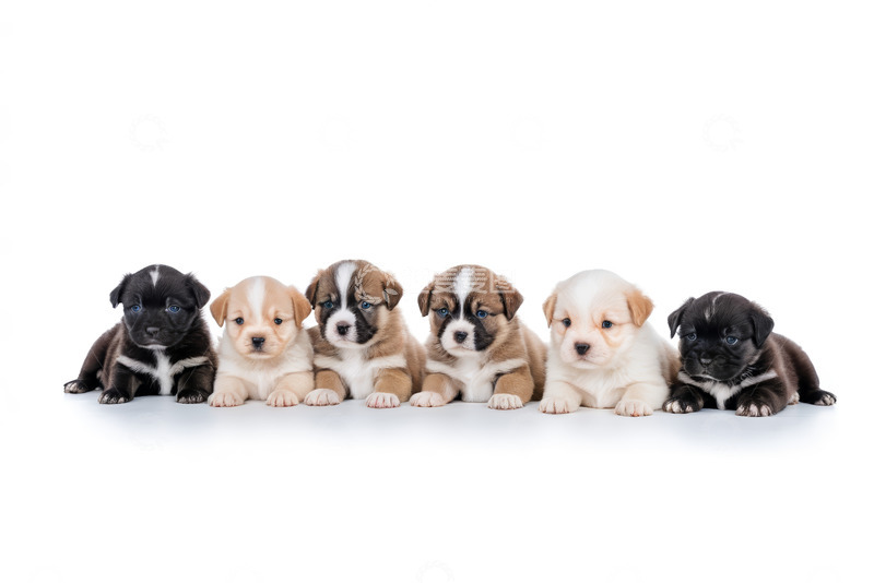 高清大图下载【趣麦麦图】多只小狗并排趴卧