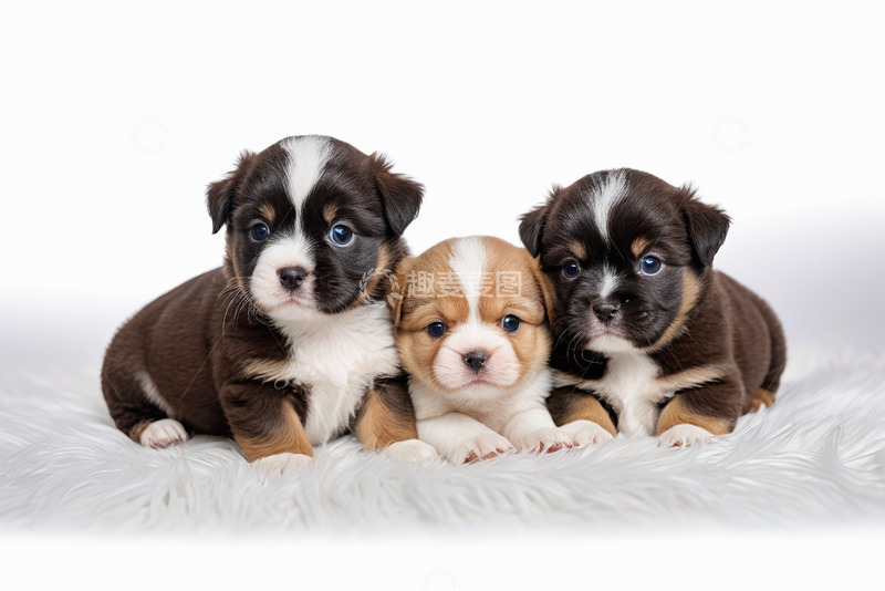 高清大图下载【趣麦麦图】三只可爱小狗趴卧