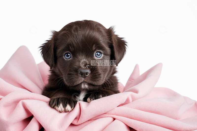 高清大图下载【趣麦麦图】粉色布上的棕色小狗