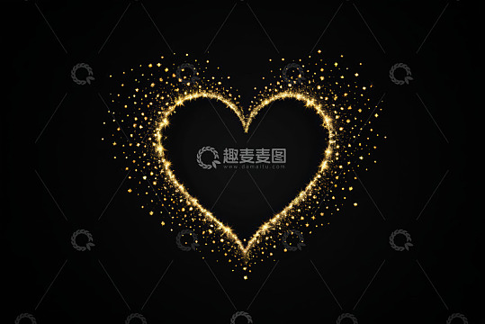 黑色背景金色爱心星光效果