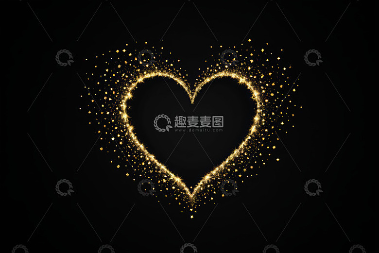 黑色背景金色爱心星光效果