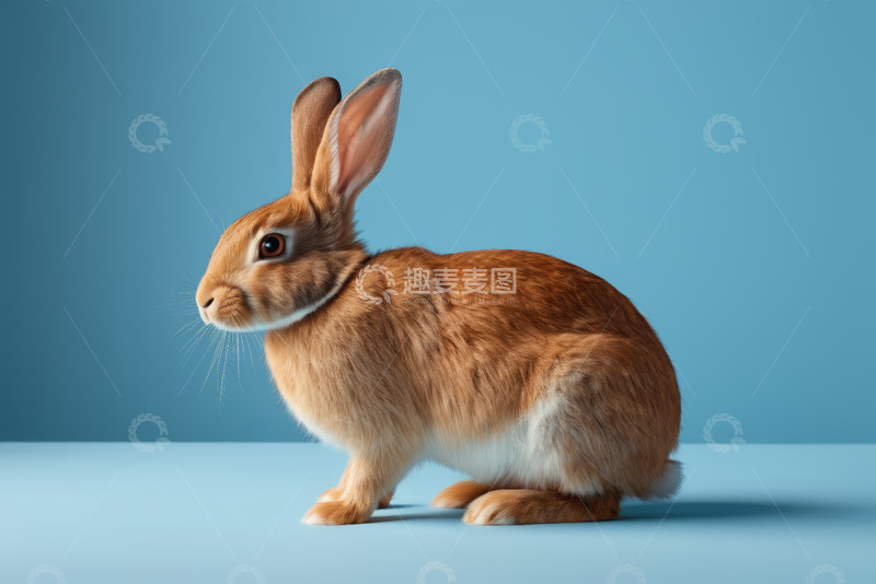 高清大图下载【趣麦麦图】蓝色背景下的棕色兔子