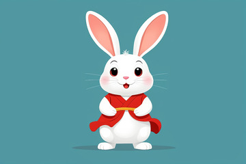 穿红衣的卡通白兔形象素材