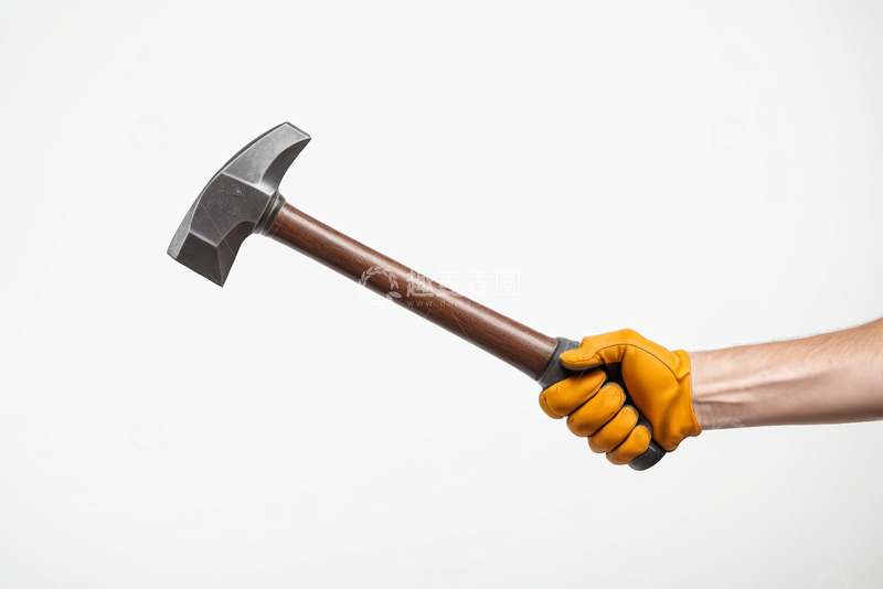 高清大图下载【趣麦麦图】戴手套手持锤子的手部特写