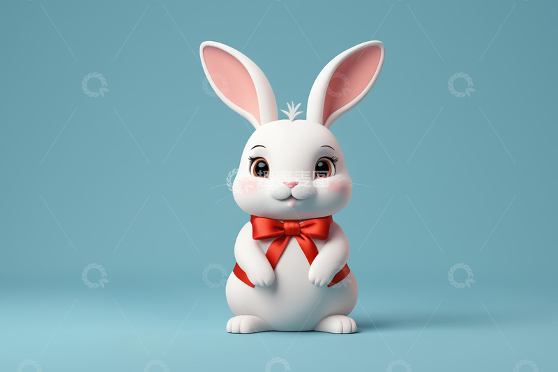 高清大图下载【趣麦麦图】可爱动画兔子带红色领结