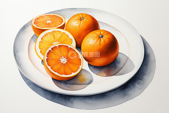 白色盘子上的新鲜橙子