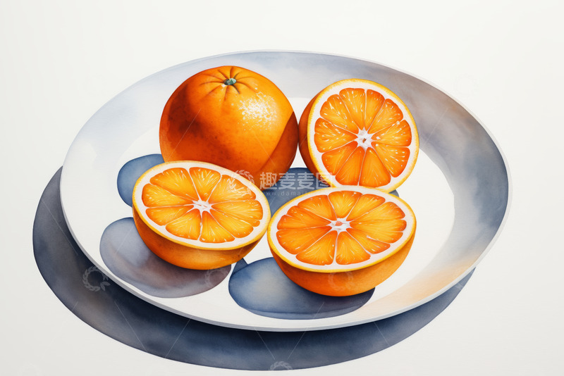 高清大图下载【趣麦麦图】盘子里的橙子及切片
