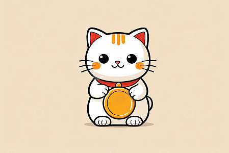 卡通猫咪手持金币形象