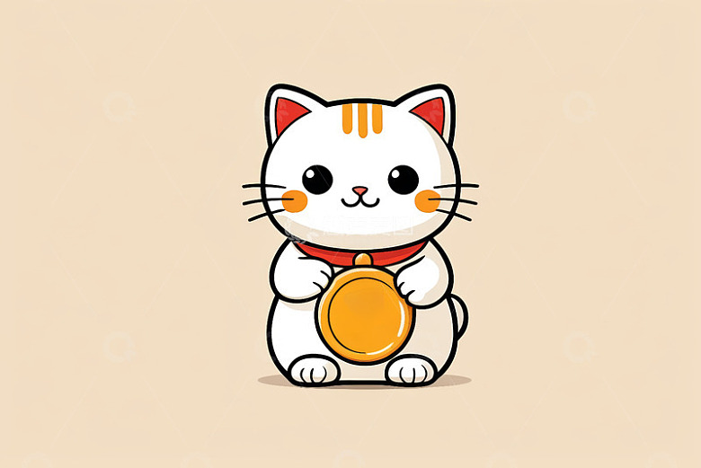 卡通猫咪手持金币形象