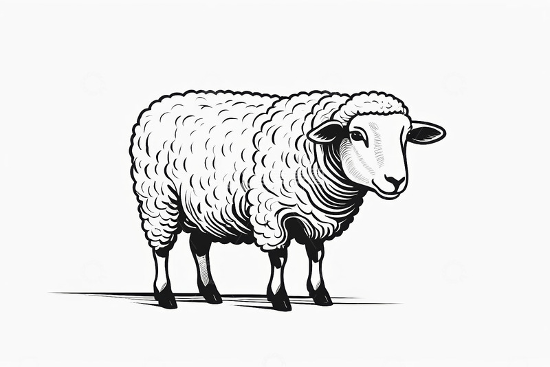 高清大图下载【趣麦麦图】黑白风格绵羊插画