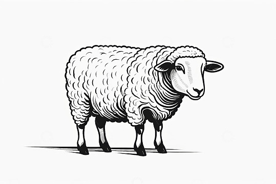 黑白风格绵羊插画