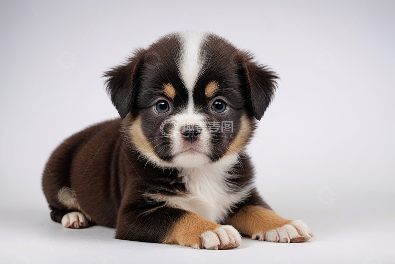 高清大图下载【趣麦麦图】趴着的三色小狗特写