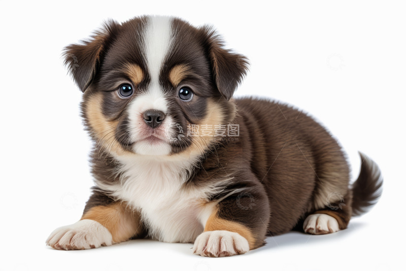 高清大图下载【趣麦麦图】趴着的三色可爱小狗