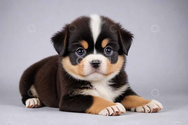 高清大图下载【趣麦麦图】趴着的三色可爱小狗特写