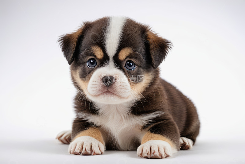 高清大图下载【趣麦麦图】可爱三色小狗趴卧特写