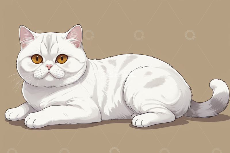 高清大图下载【趣麦麦图】趴着的白色猫咪插画