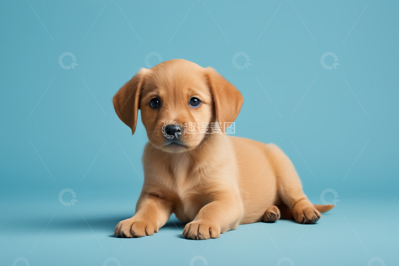高清大图下载【趣麦麦图】浅棕色小狗蓝色背景静态图