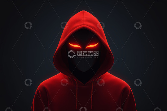 身穿红连帽衫带发光面具人物