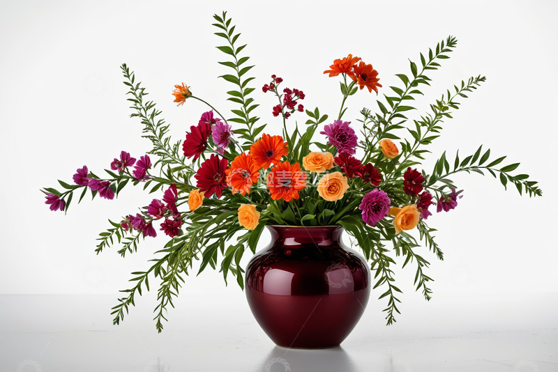 高清大图下载【趣麦麦图】深红色花瓶插满多彩鲜花